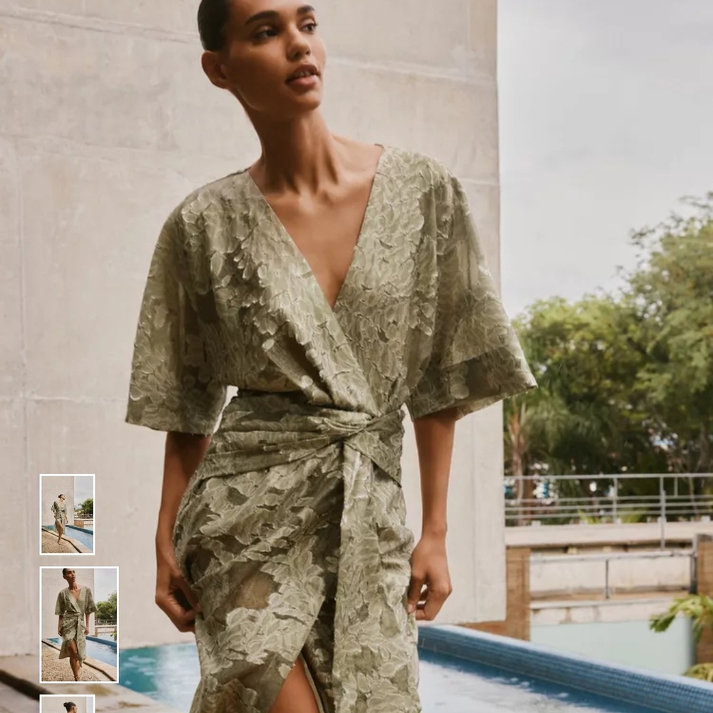Zara Sage Green Lace Midi Dress - Picture 2 of 8